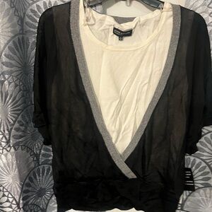 Jones New York Black and Cream Sheer Blouse